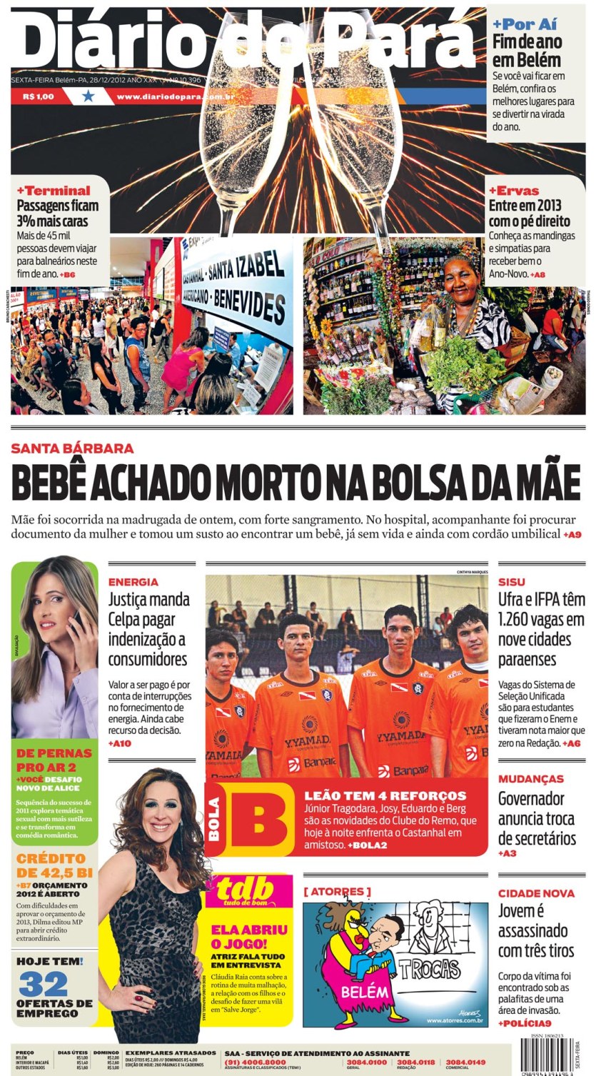 Capa do DIÁRIO, edição de sexta-feira, 28