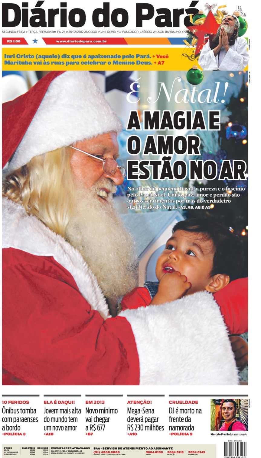 Capa do DIÁRIO, edição de segunda e terça, 24 e 25