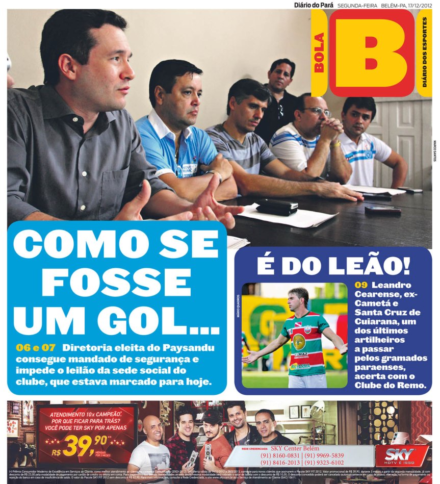 Capa do Bola, edição de segunda-feira, 17