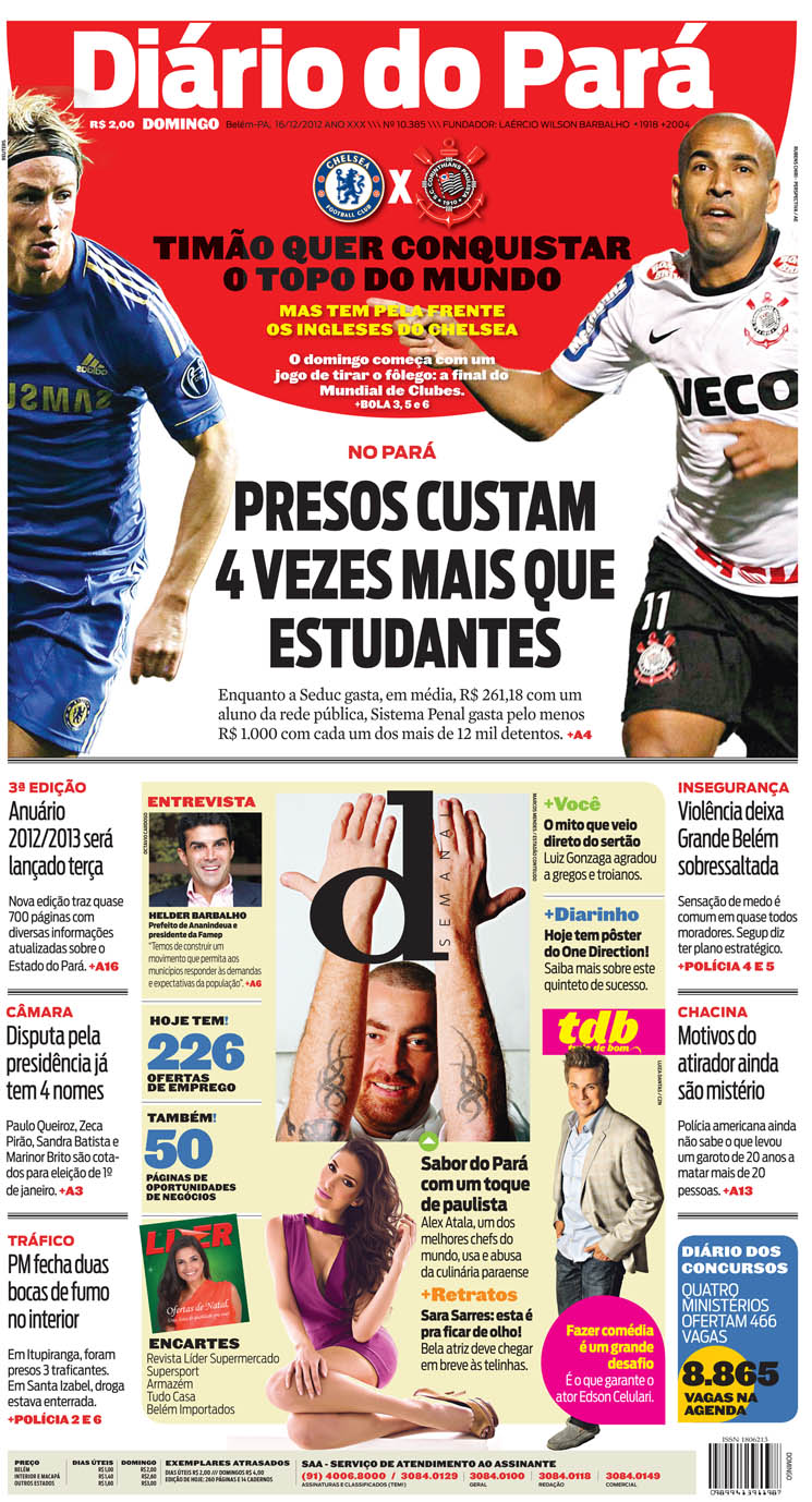 Capa do DIÁRIO, edição de domingo, 16