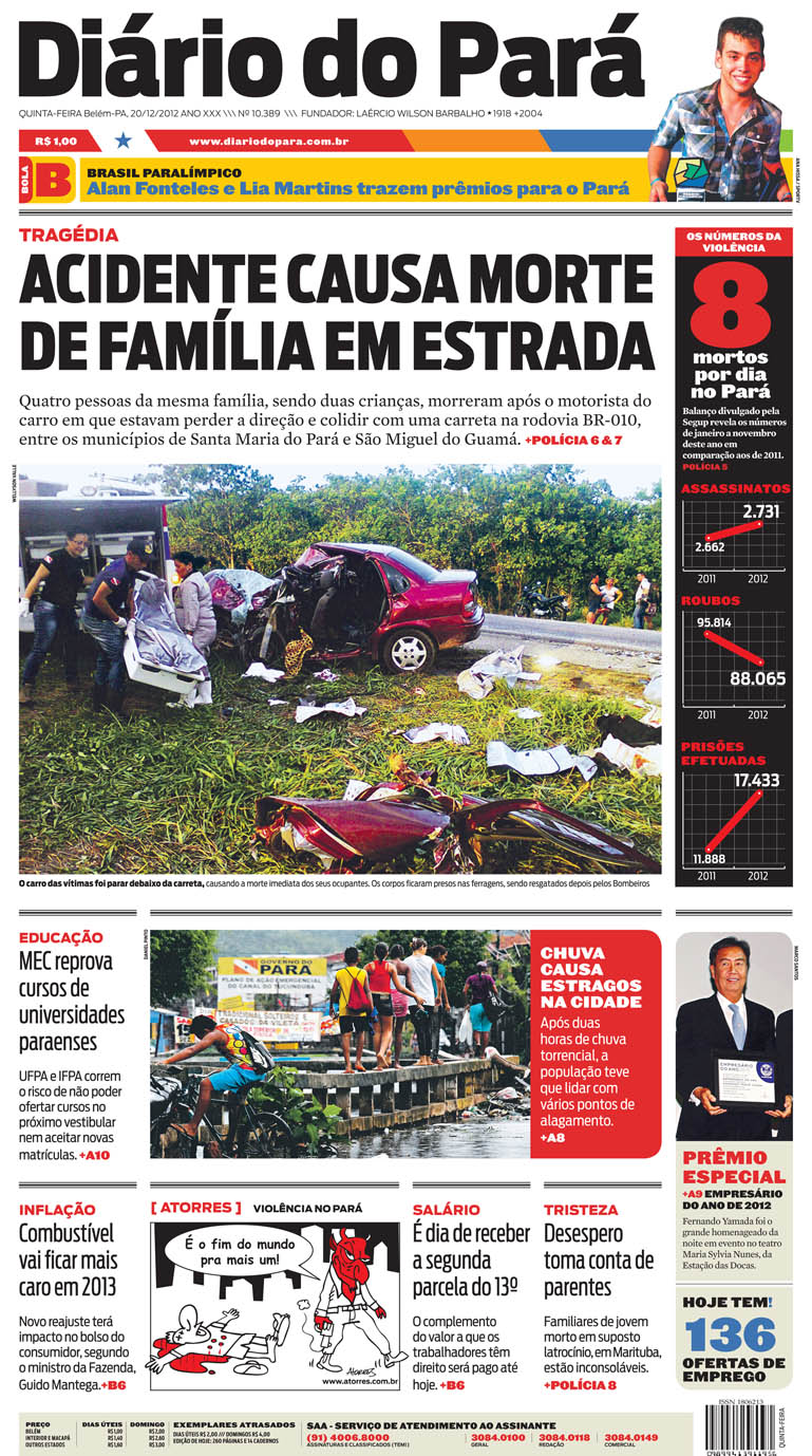 Capa do DIÁRIO, edição de quinta-feira, 20