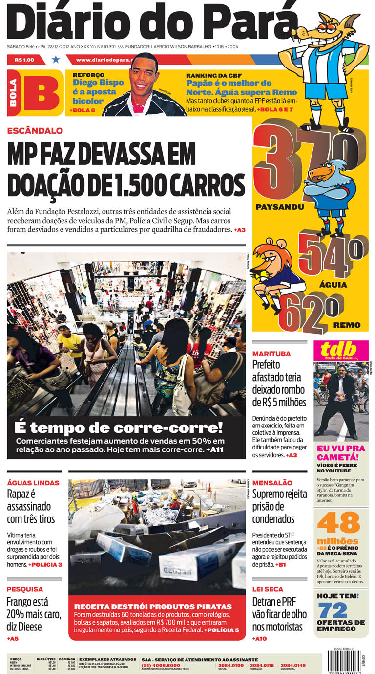 Capa do DIÁRIO, edição de sábado, 22