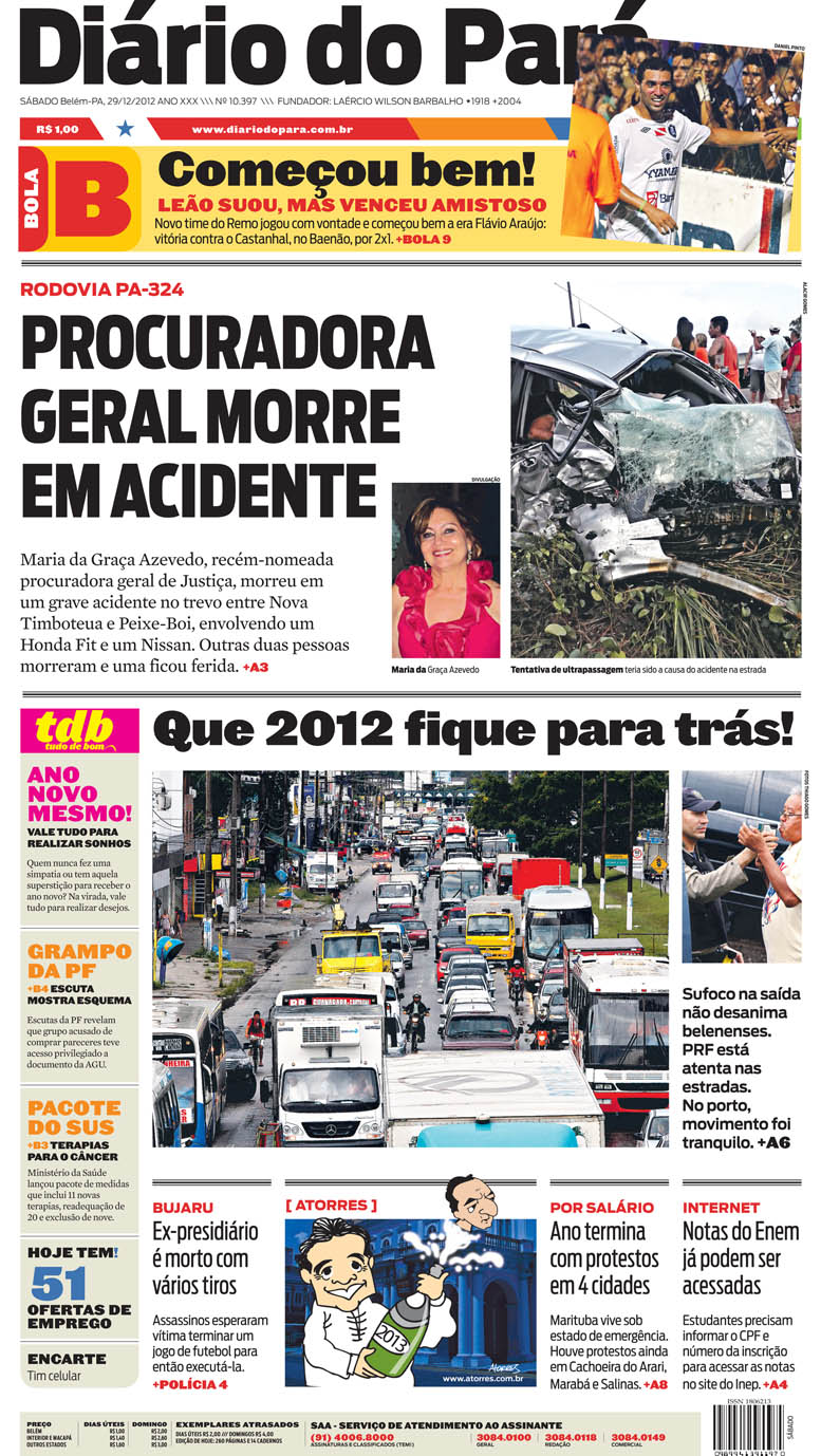 Capa do DIÁRIO, edição de sábado, 29
