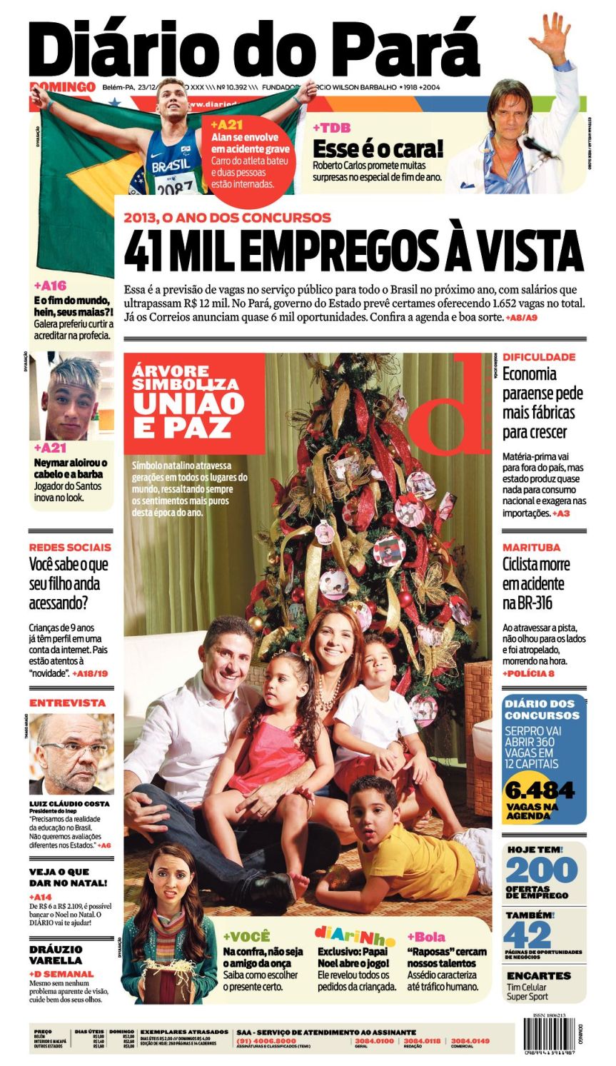 Capa do DIÁRIO, edição de domingo, 23